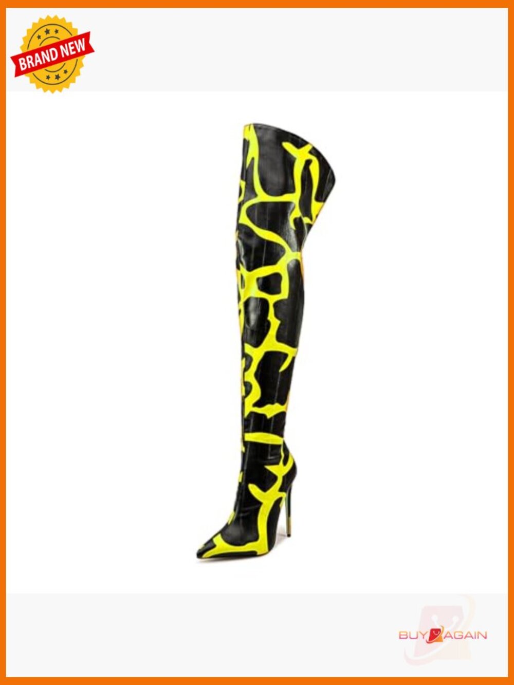 Thigh High Boots Back Zip Pointed Toe Stiletto Heel Animal Print Over the Knee - Picture 3 of 7